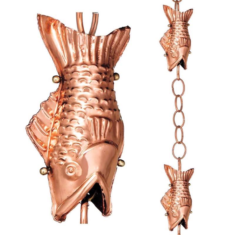 Handcrafted Fish Rain Chain - Copper